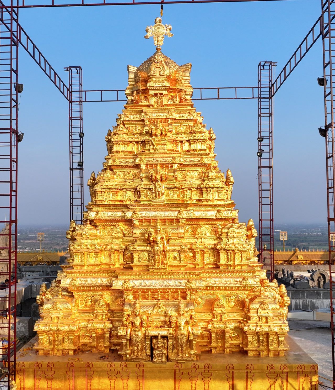 Gold-clad Vimanam of the Yadadri Sri Lakshmi Narasimha Swamy Temple, Telangana